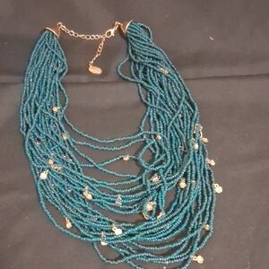 Time and Tru Teal Beaded Necklace with Gold Details